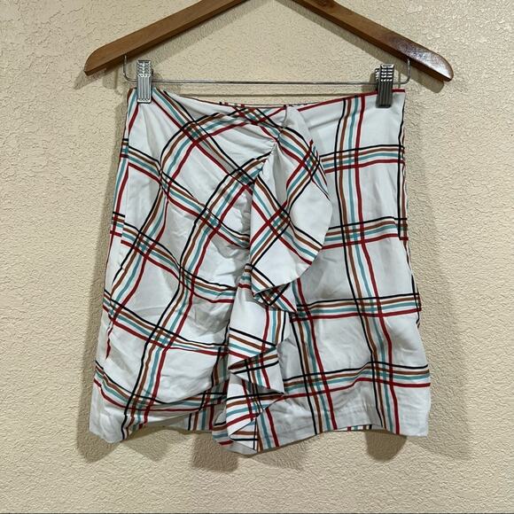 PatBO white plaid windowpane ruffle mini skirt - Picture 2 of 5